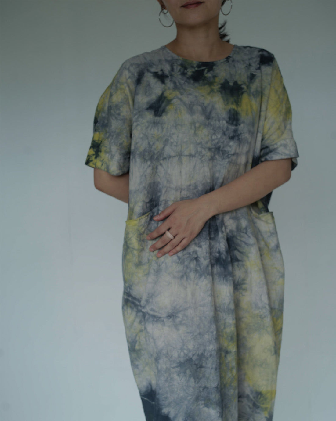 one of one hand dyed front pocket dress